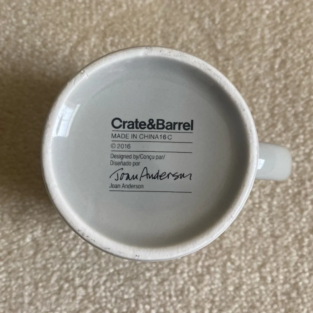 Crate & Barrel Skating Reindeer 3” Espresso Mug, Joan Anderson Christmas 2016